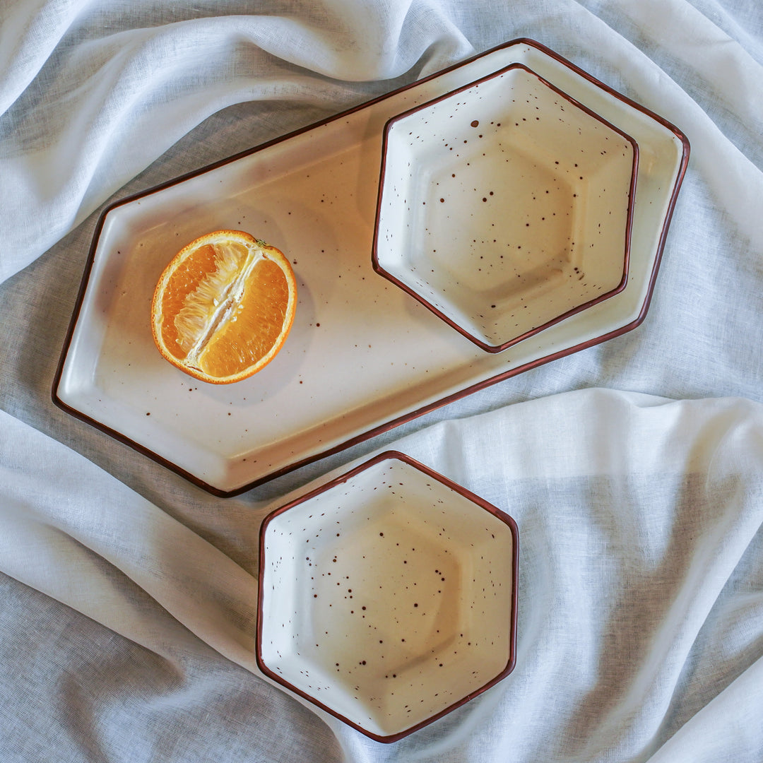 Goa Hexagon Shaped Platter With Bowls (Set of 3)