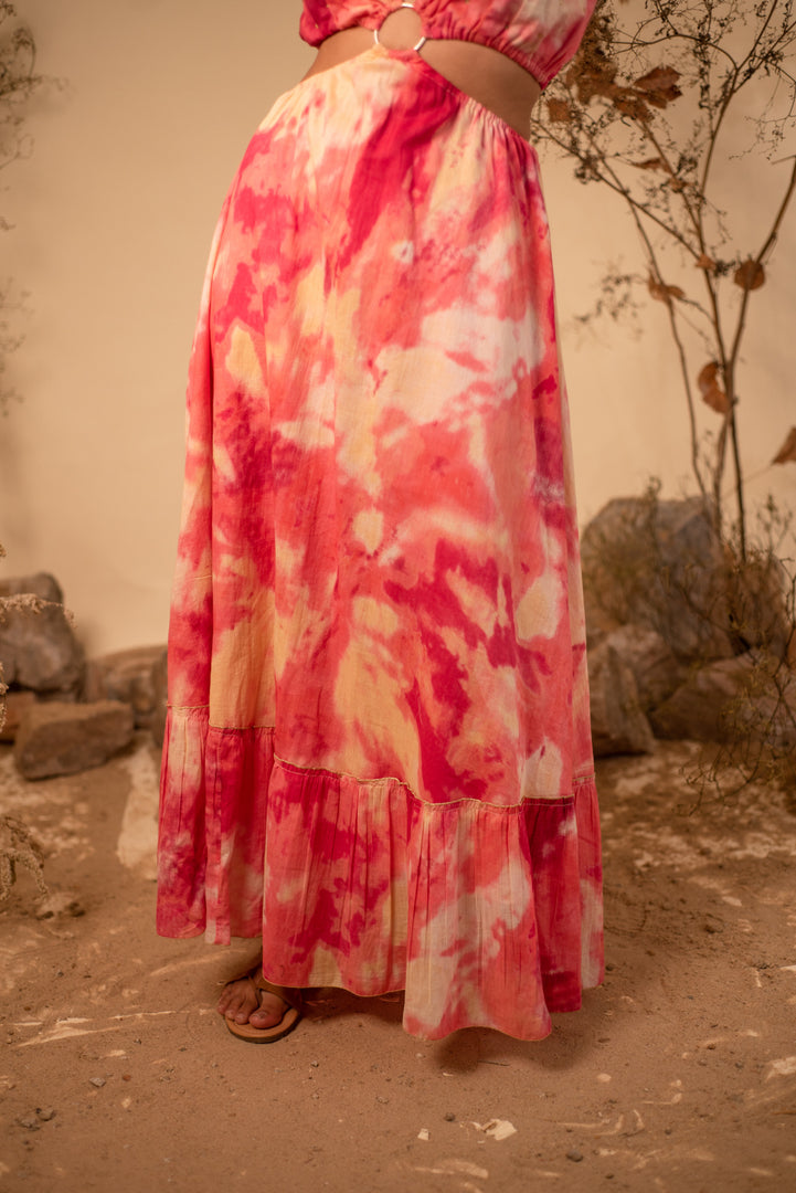 Tie-Dye Ring Tiered Maxi Dress
