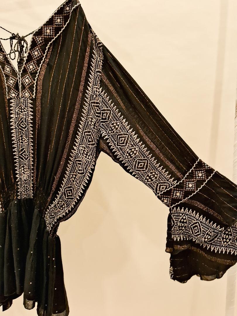 V Neck Black Boho Dress