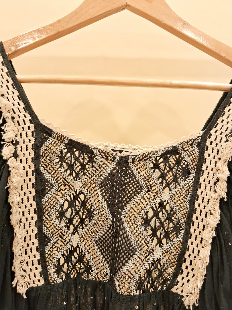 V Neck Black Boho Dress