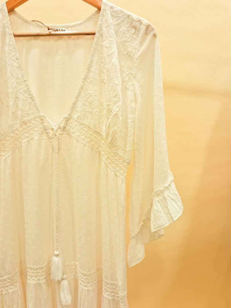 White Lace V Neck Dress