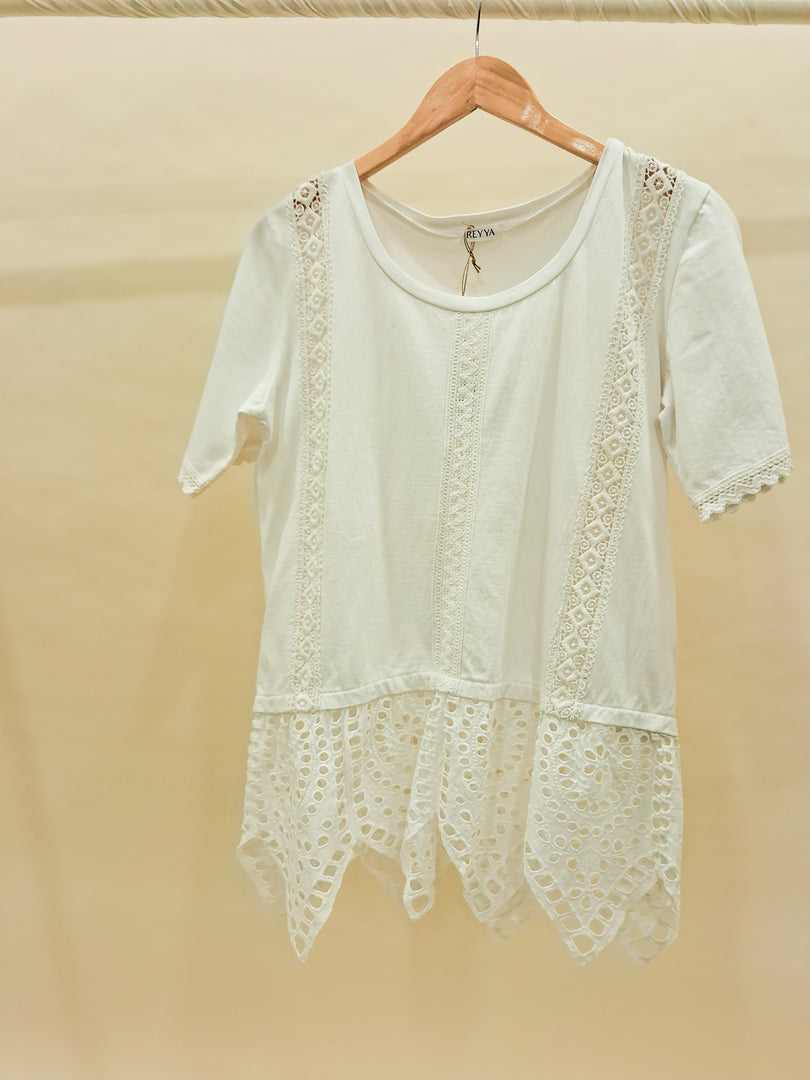 Boho White Round Neck Top
