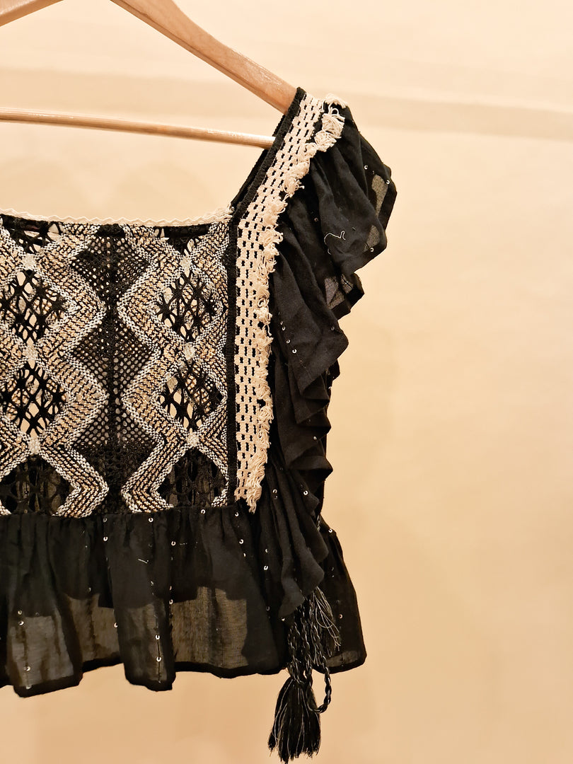 Black Boho Crop Top