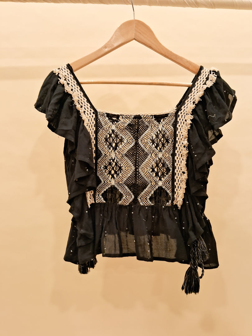 Black Boho Crop Top