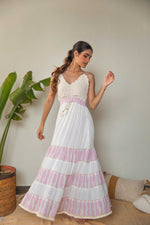 Load image into Gallery viewer, White Crochet Strappy Dress | Blue &amp; Pink
