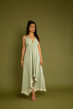 Load image into Gallery viewer, The Tenerife Peach &amp; Sage Green v Neck Backless Maxi