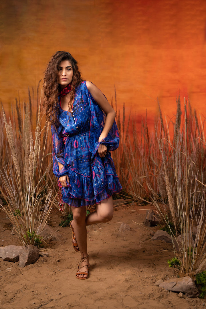 Sea Blue Frill Dress - labelreyya