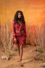 Load image into Gallery viewer, Dark Red Floral Frill Dress - labelreyya