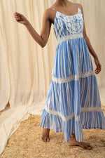 Load image into Gallery viewer, Stripe Blue Lace Maxi - labelreyya
