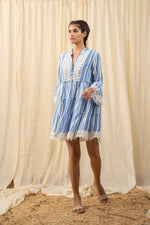 Load image into Gallery viewer, Stripe Blue Lace Shirt Dress - labelreyya
