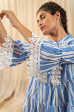 Load image into Gallery viewer, Stripe Blue Lace Shirt Dress - labelreyya
