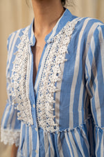 Load image into Gallery viewer, Stripe Blue Lace Shirt Dress - labelreyya
