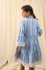 Load image into Gallery viewer, Stripe Blue Lace Shirt Dress - labelreyya
