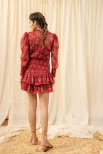 Load image into Gallery viewer, Dark Red Smocked Shirt Dress - labelreyya
