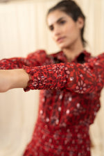 Load image into Gallery viewer, Dark Red Smocked Shirt Dress - labelreyya
