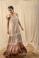 Load image into Gallery viewer, Beige Lace Tiered Maxi Dress - labelreyya
