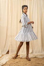 Load image into Gallery viewer, Blue And White Stripe Shirt Dress - labelreyya