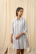 Load image into Gallery viewer, Blue And White Stripe Shirt Dress - labelreyya
