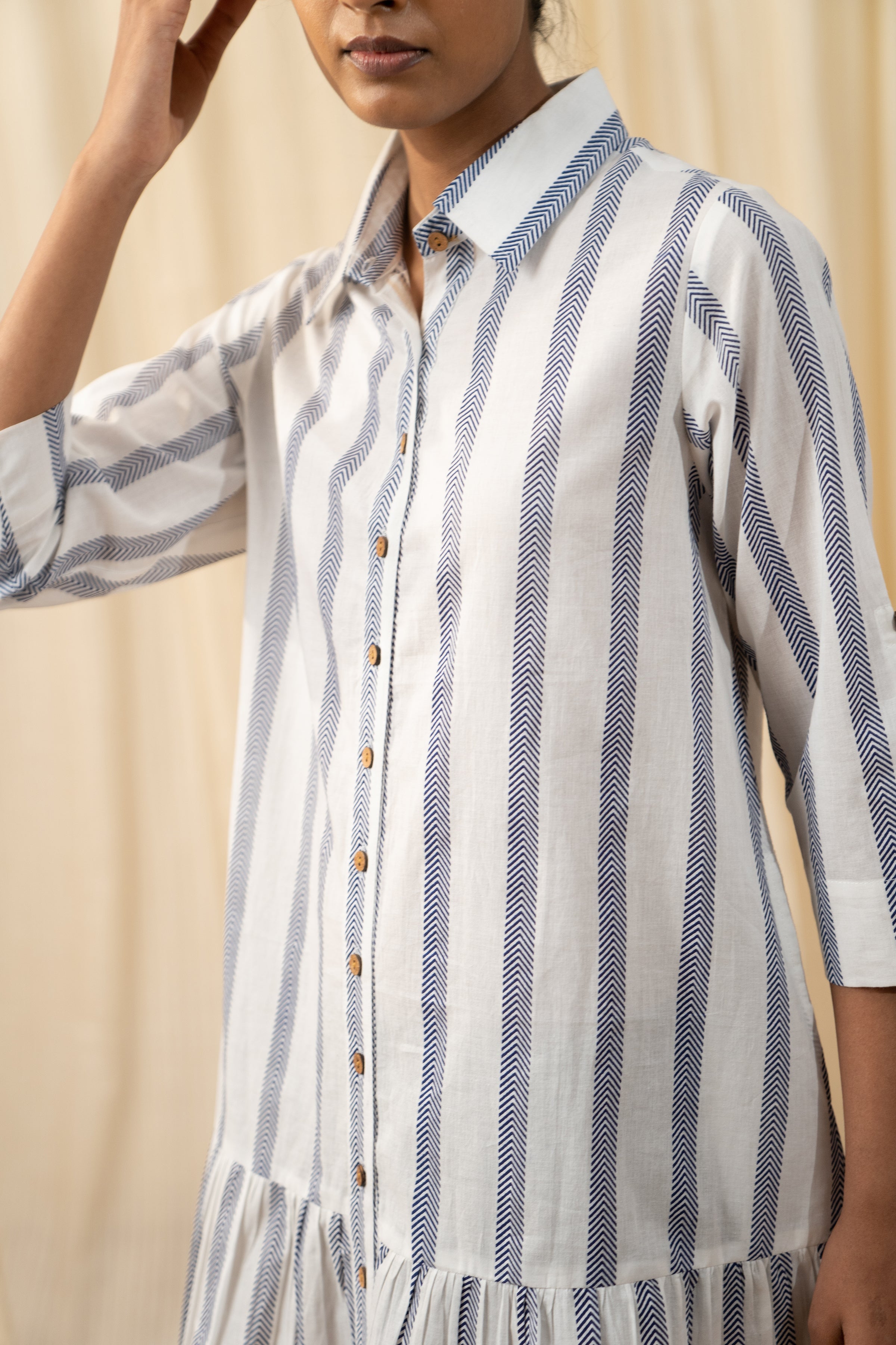 Buy Blue and White Bohemian Stripe Shirt Dress