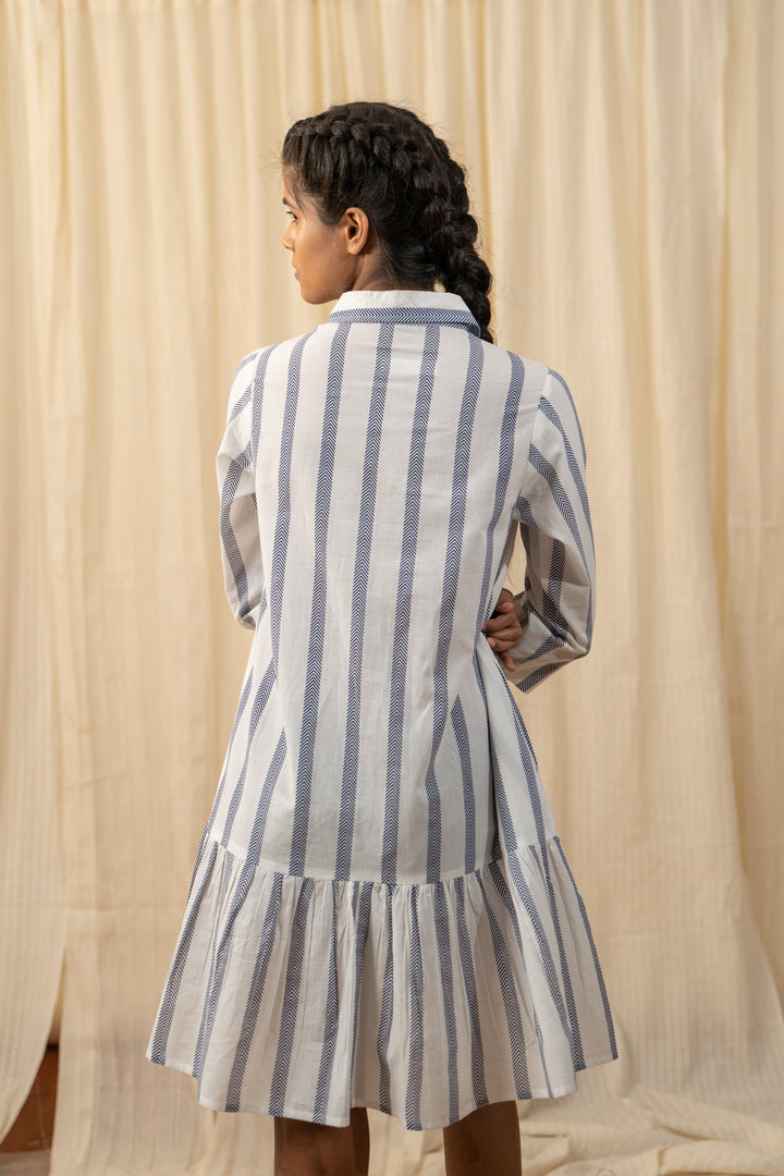 Buy Blue and White Bohemian Stripe Shirt Dress