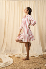 Load image into Gallery viewer, Red And White Stripe Shirt Dress - labelreyya
