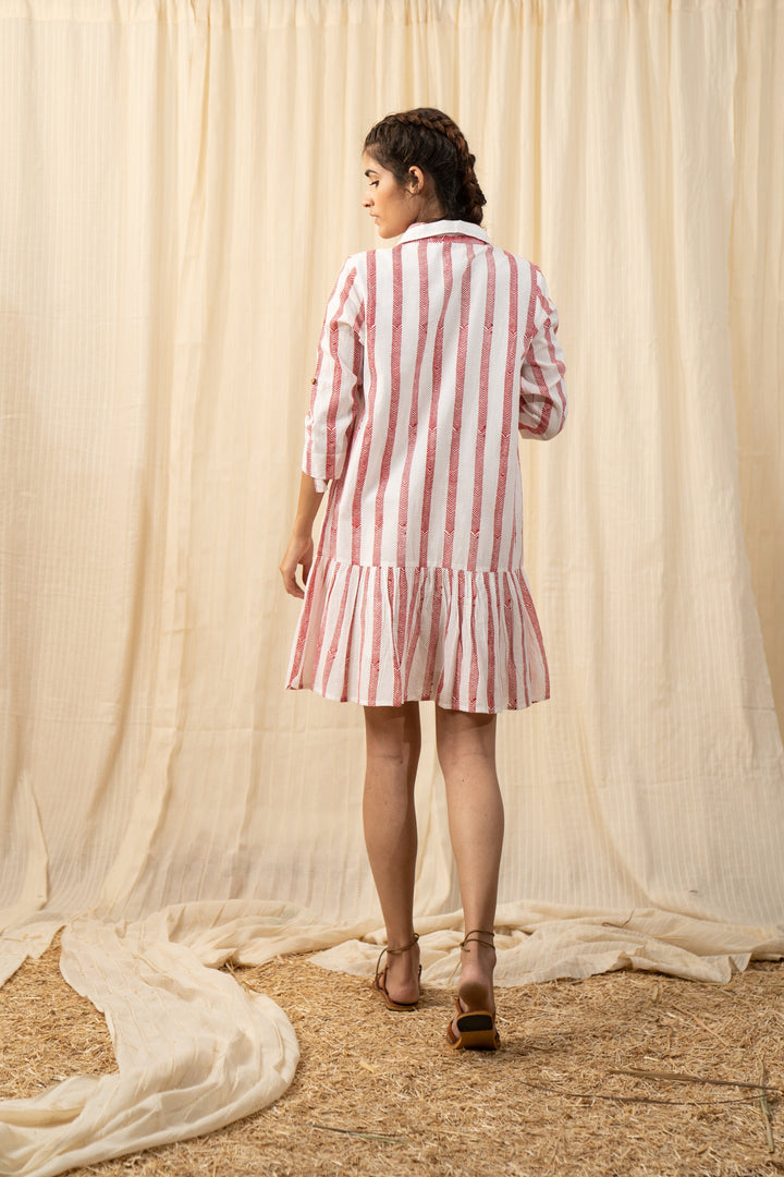 Red And White Stripe Shirt Dress - labelreyya
