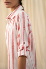Load image into Gallery viewer, Red And White Stripe Shirt Dress - labelreyya