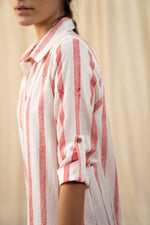 Load image into Gallery viewer, Red And White Stripe Shirt Dress - labelreyya
