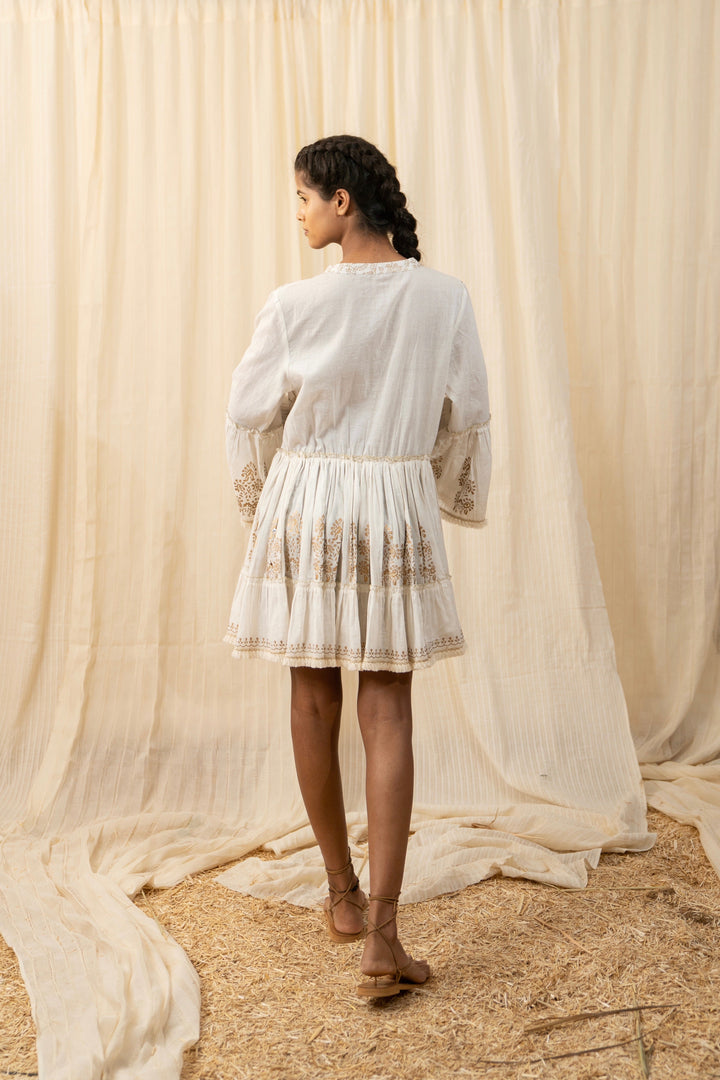 White Printed Lace Dress - labelreyya