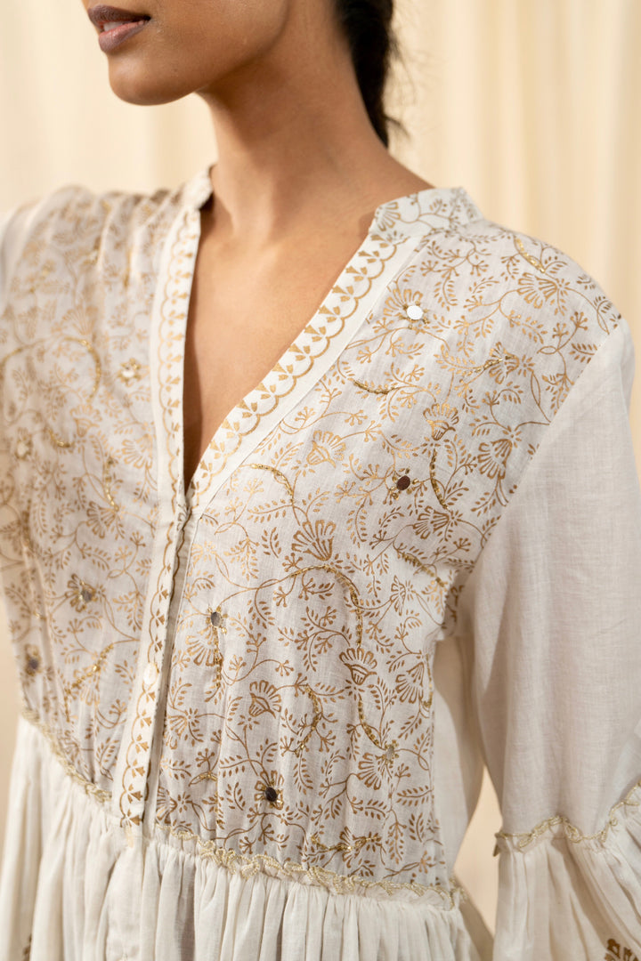 White Printed Lace Dress - labelreyya