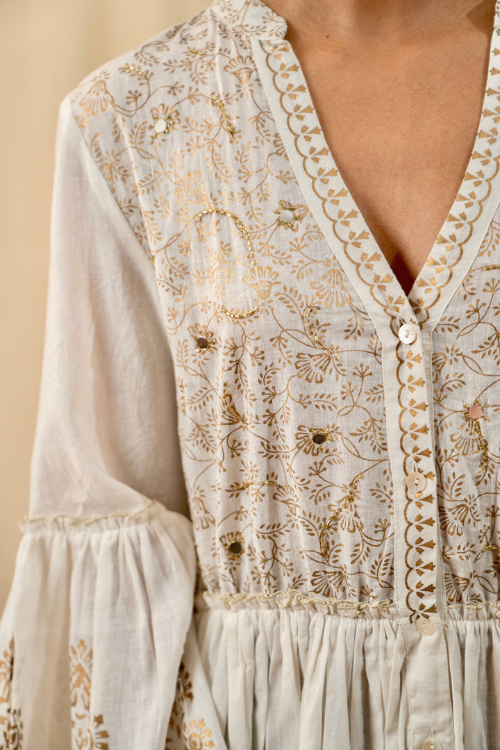 White Printed Lace Dress - labelreyya
