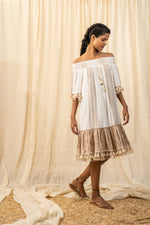 Load image into Gallery viewer, Afro Beige And White Smocked Dress - labelreyya
