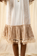 Load image into Gallery viewer, Afro Beige And White Smocked Dress - labelreyya