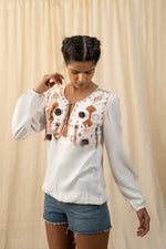 Load image into Gallery viewer, White Bohemian Embroidered Top - labelreyya
