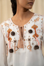Load image into Gallery viewer, White Bohemian Embroidered Top - labelreyya
