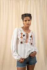 Load image into Gallery viewer, White Bohemian Embroidered Top - labelreyya
