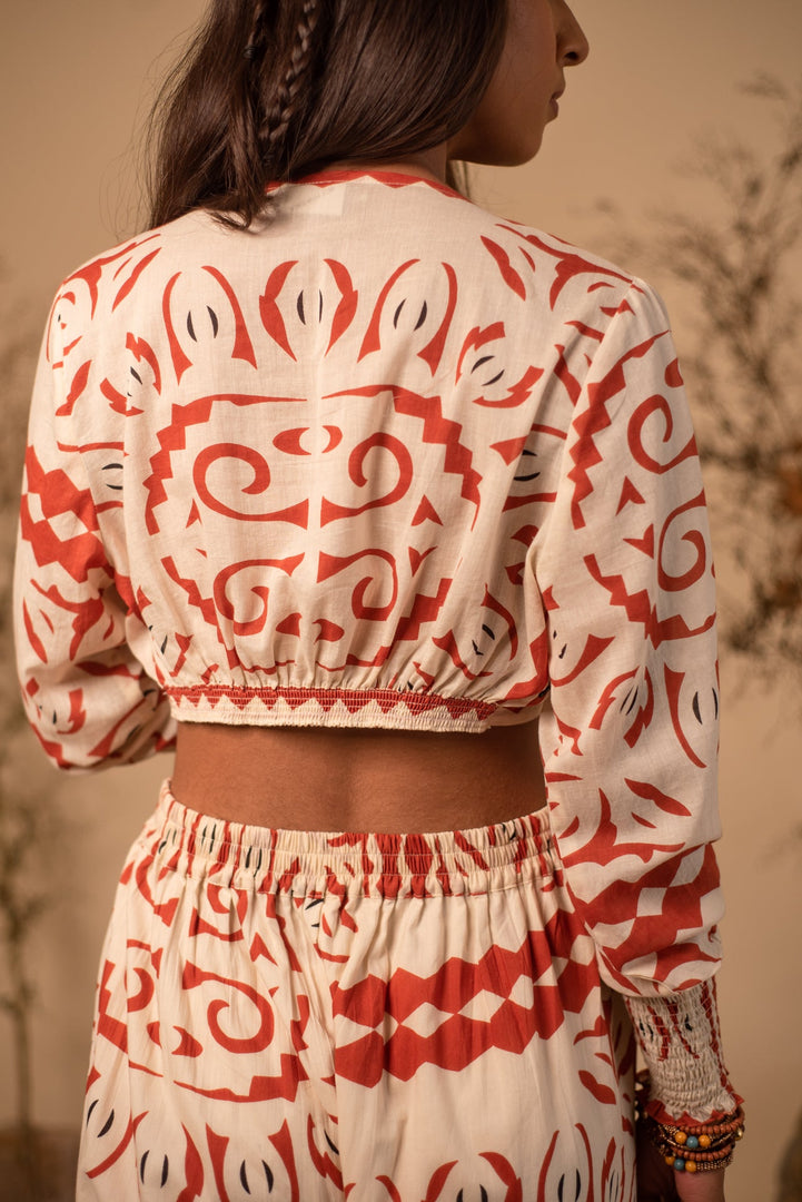 Beige And Rust Tribal Top