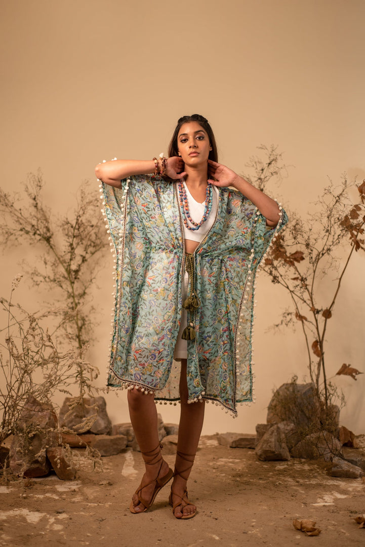 Green Floral Printed Kaftan