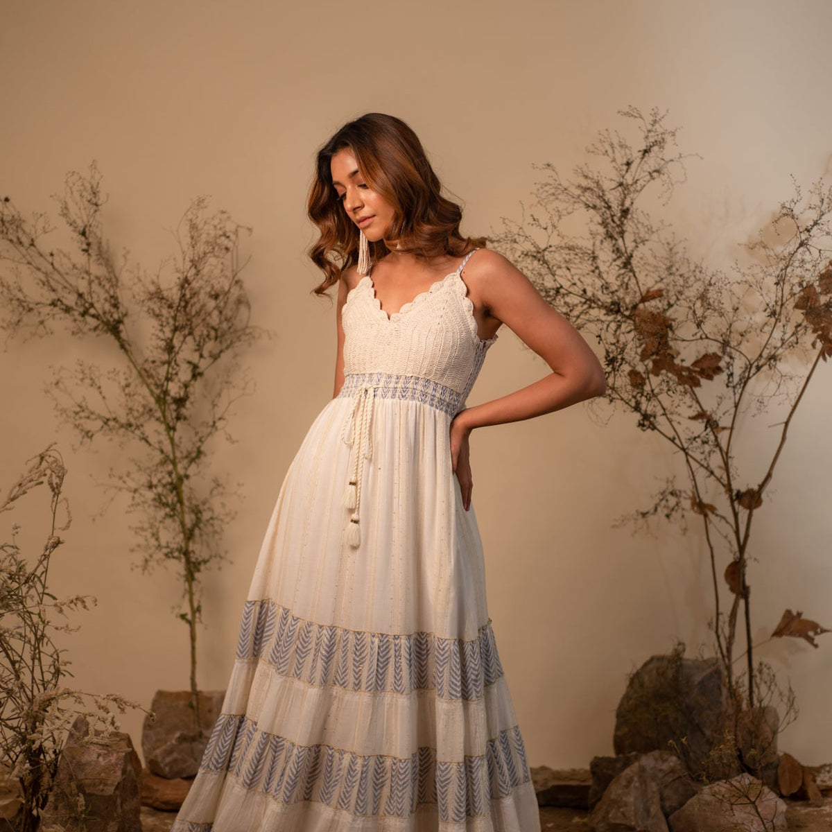 blue and white crochet dress Women's Bohemian Bright Blue Halter Maxi Dress main image 0