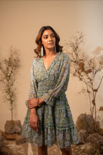 Load image into Gallery viewer, Floral Sage Green Printed Ruffle Dress
