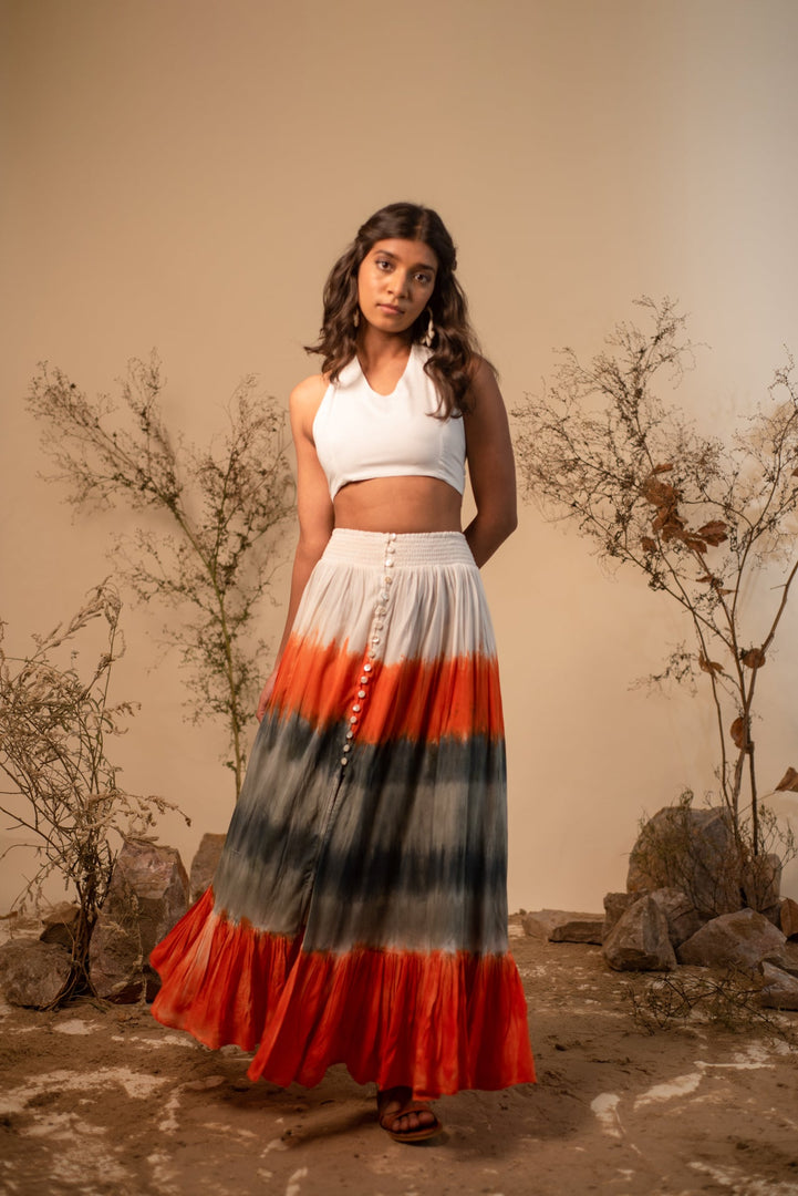 Halter Neck Top And Tie-Dye Skirt Co-Ord Set (Set of 2)