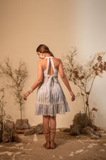 Load image into Gallery viewer, Blue Halter Back Tie Up Dress