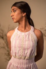 Load image into Gallery viewer, Pink Halter Back Tie Up Dress
