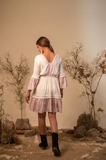 Load image into Gallery viewer, White And Pink V Neck Dress